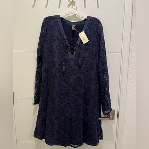 Dark Blue Long Sleeve Lace Dress (Large)